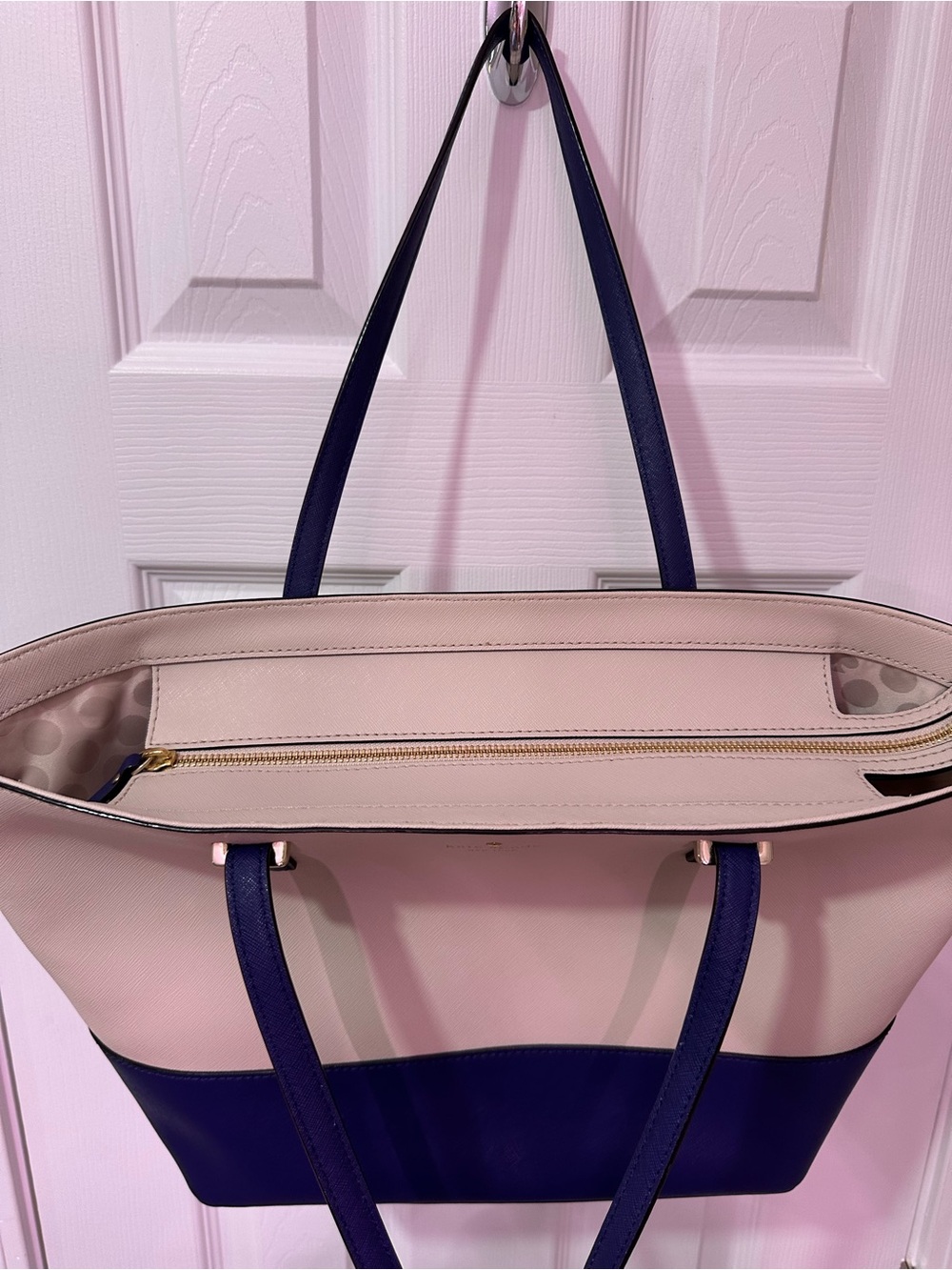 Like NEW Kate Spade leather Navy and Cream Tote - Picture 9 of 15